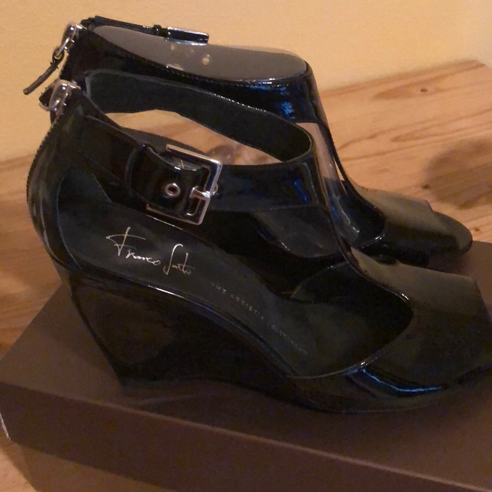 Franco Sarto Black Patent Buckle Sandal
